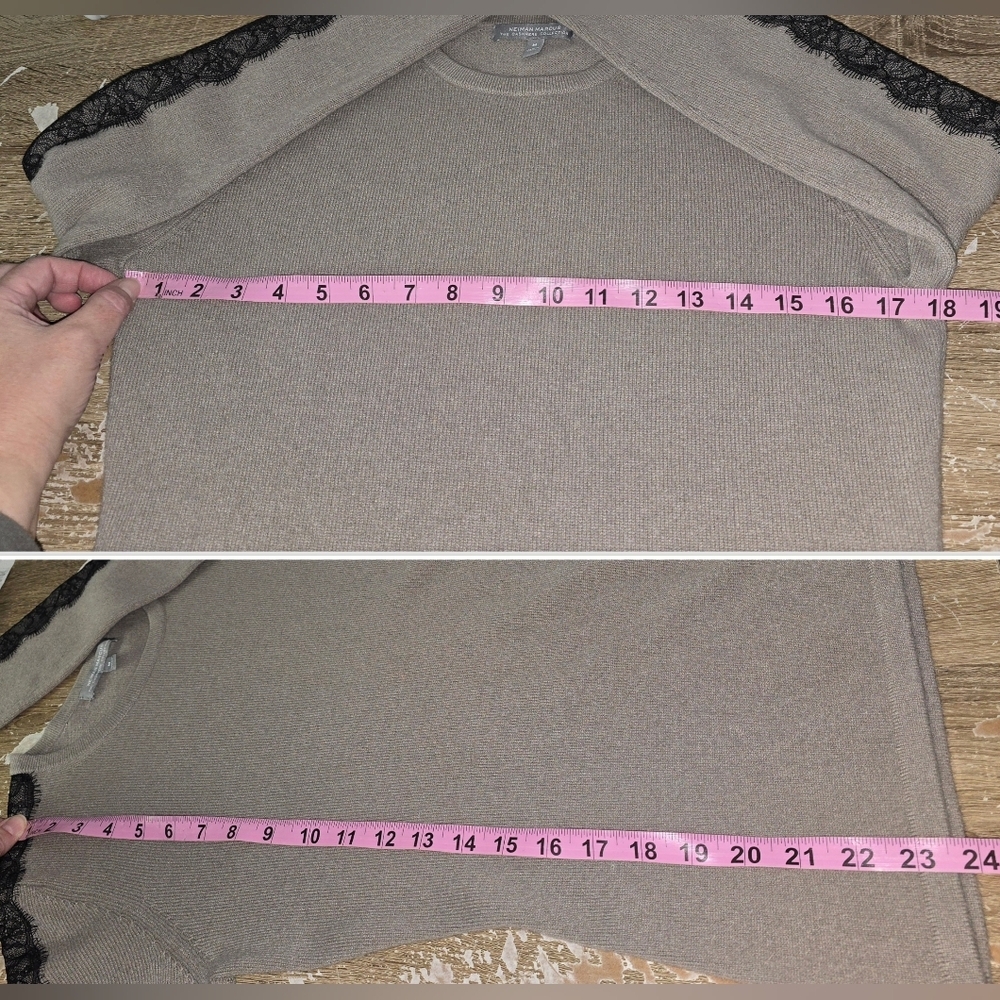 Neiman Marcus The Cashmere Collection Lace Trim Beige Cashmere Sweater M *READ* - Picture 7 of 9